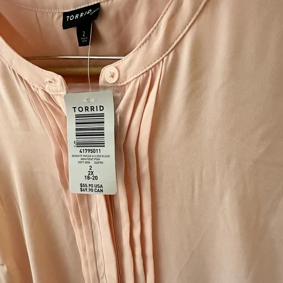 Torrid Pink Long Sleeve Blouse with Mandarin Collar 2X 18/20 New - Picture 3 of 9